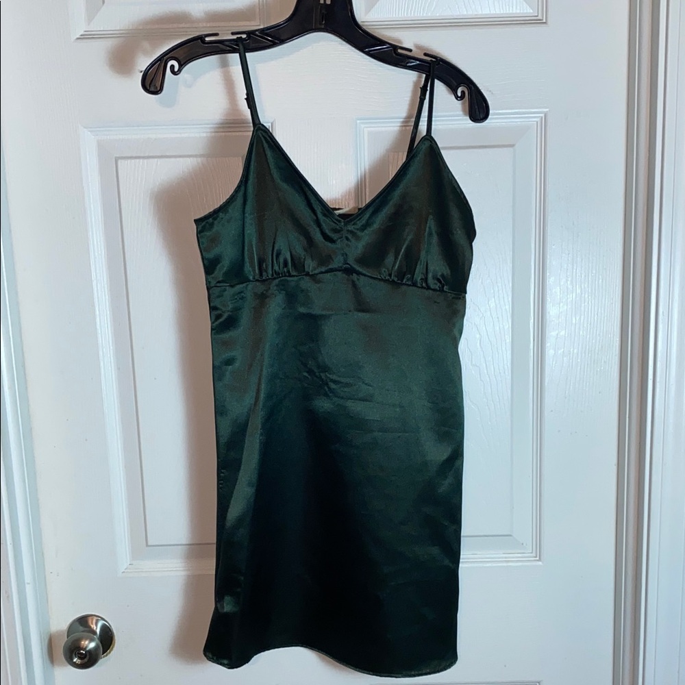 Chelsea & Violet Dark Green Satin Chemise Slip Dress Mini Size XS Y2K